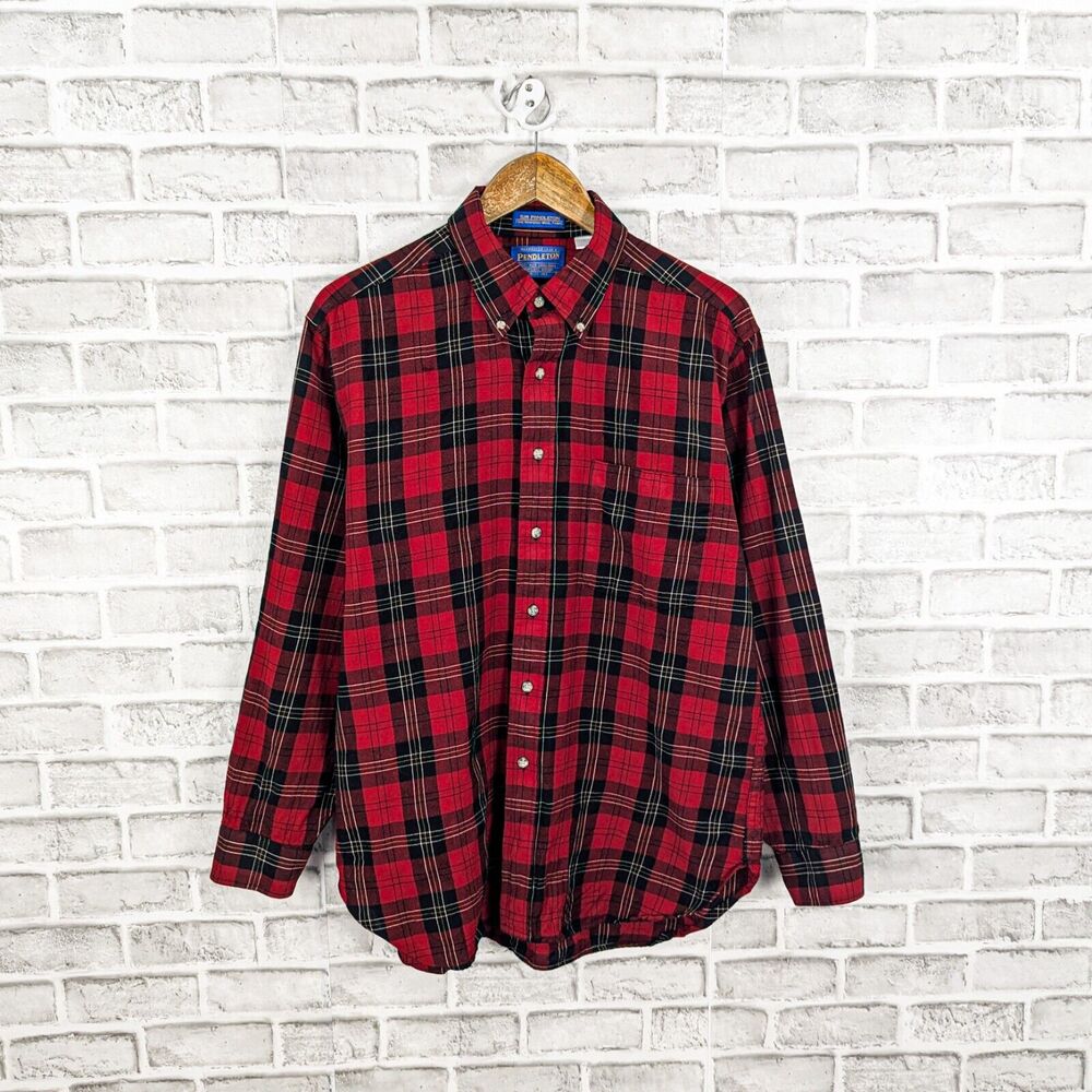 Pendleton Virgin wool Button down flannel shirt Red plaid size Large